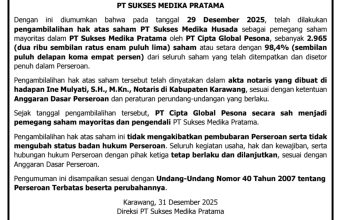 Pengumuman Pengambilalihan Hak Atas Saham PT Sukses Medika Pratama