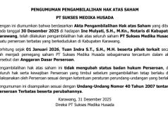Pengumuman Pengambilalihan Hak Atas Saham PT Sukses Medika Husada